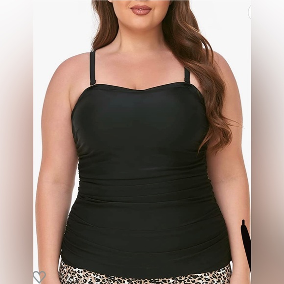 Ocean Blues  Black BandeauTankini Top Ruched Tummy Control Removable Str… - Picture 1 of 9
